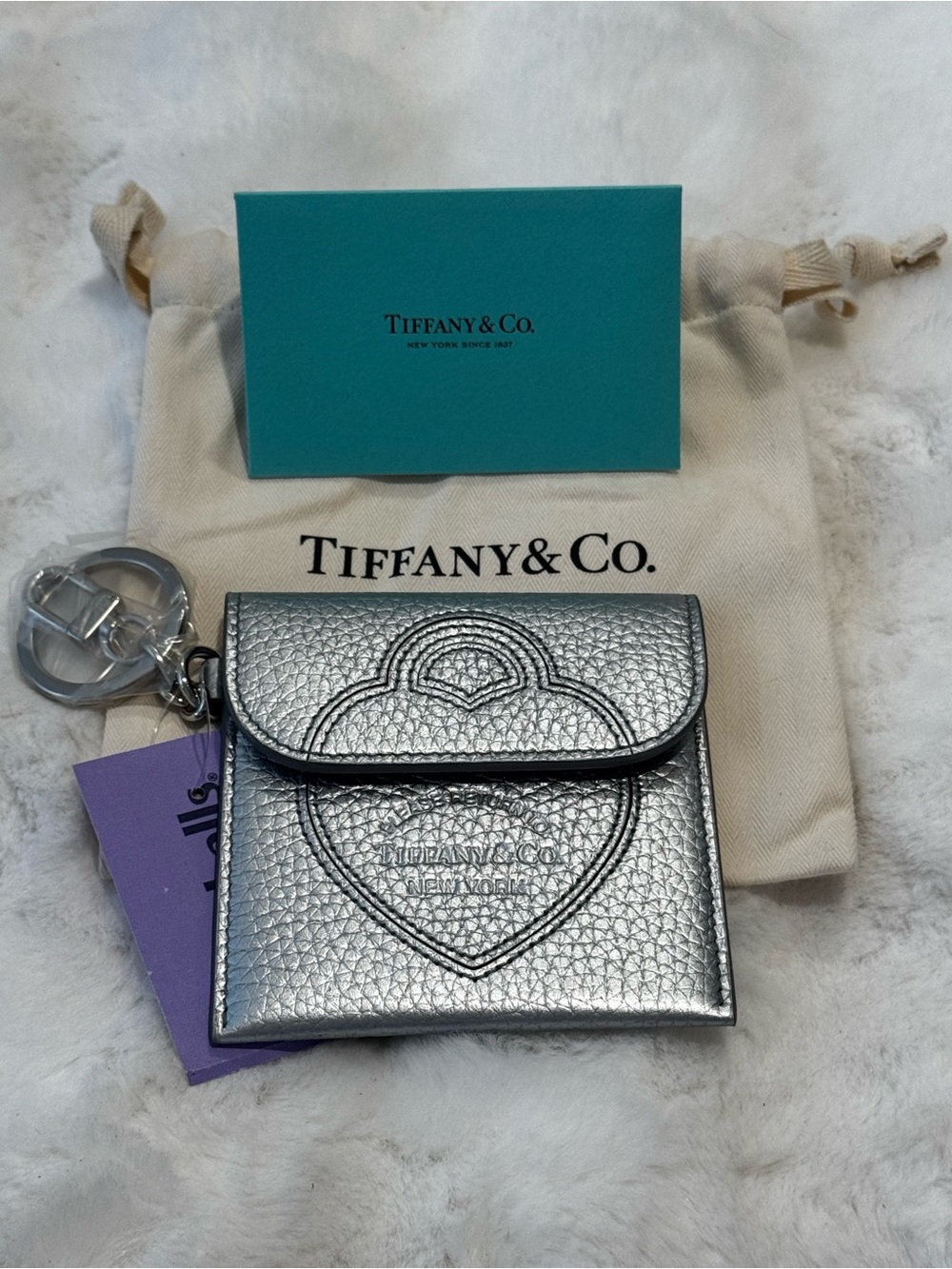 Tiffany & Co. Metallic Silver Heart Card Pouch Keyring